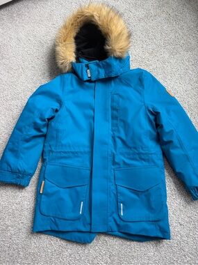 Reima Kids Waterproof Parka Jacket with Faux-Fur Hood - Blue Size 8Y